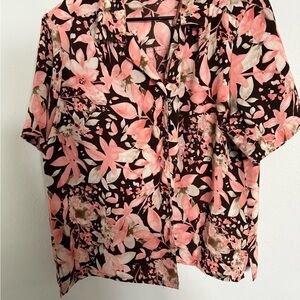 Floral Pink and Brown Women's Top